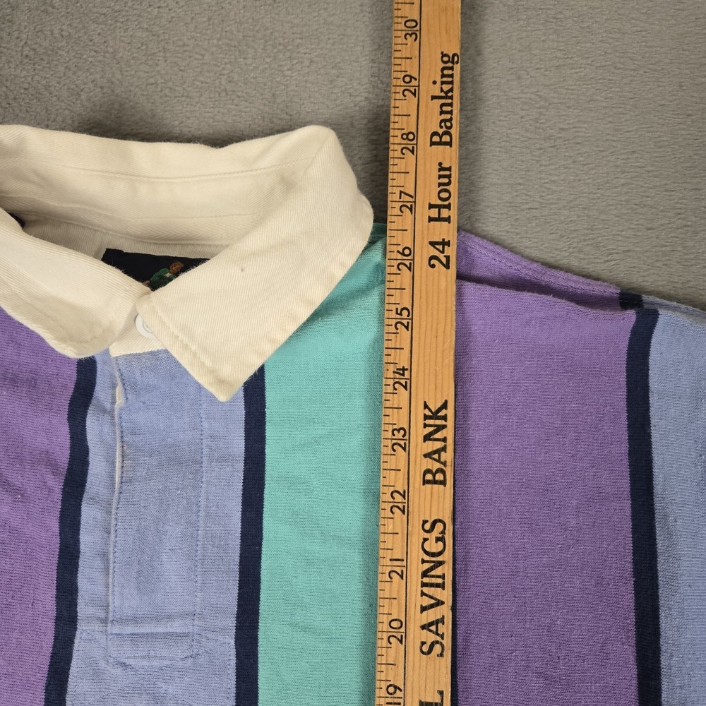 Lands End Rugby Shirt Mens Small Blue Purple Vertical Striped Long Sleeve VTG - Picture 7 of 8